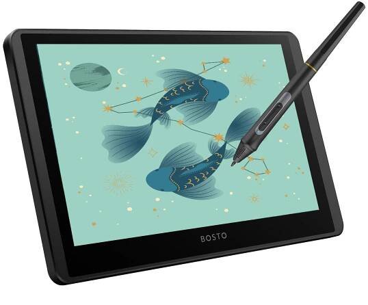 Bisofice 12HD-A H-IPS LCD grafický kreslicí tablet, velikost 11,6 palce, displej 1366 x 768, úroveň přítlaku 8192, pasivní technologie s funkcí naklápění, podporuje Windows MacOS, napájení USB, nízká spotřeba energie, kreslicí tablet s interaktivním stylusem a perem