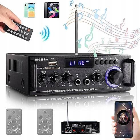 DIGITÁLNÍ ZESILOVAČ BT-298PRO BLUETOOTH 5.0 S MIC A ECHO VSTUPEM