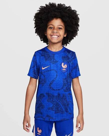 FFF Academy Pro Nike kurzärmeliges Pre-Match-Fußballoberteil mit Dri-FIT-Technologie (ältere Kinder) - Lyon Blue/Bright Blue/Blue Void/Light Madder Root