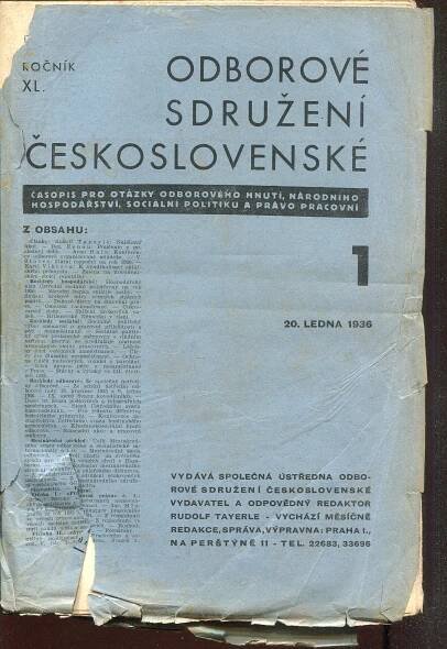 Odborové sdružení českoslovanské, ročník XL., číslo 1/1936 [Časopis pro otázky odborového hnutí, národního hospodářství, sociální politiku a právo pracovní]] odbory