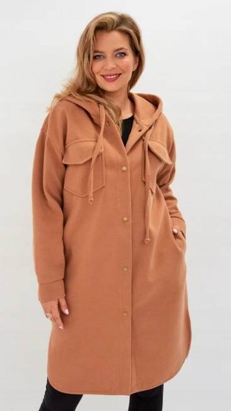 Dámský podzimní kabát S Kapucí Vlněný Plus Size Polský Výrobce Značka Alpi Moda
