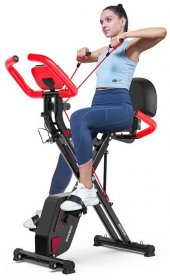 Exercise bike with resistance bands.