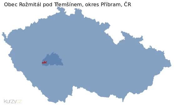 Mapa obce Rožmitál pod Třemšínem a okresu Příbram v ČR