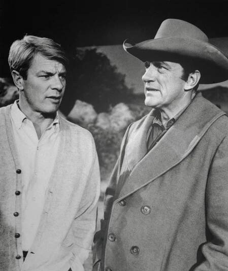 Actor James Arness (right) with his brother, actor Peter Graves, late 1960s