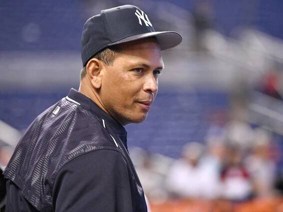 Alex Rodriguez during batting practice before the game against the Miami Marlins at Marlins Park on August 22, 2018 in Miami, Florida.