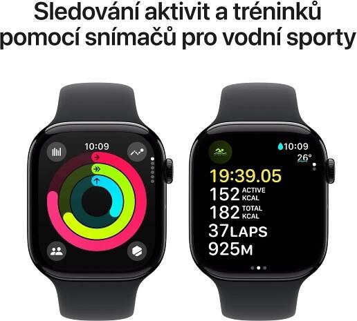 Apple Watch Series 10 46mm Klavírně černý hliník s černým sportovním řemínkem - M/L