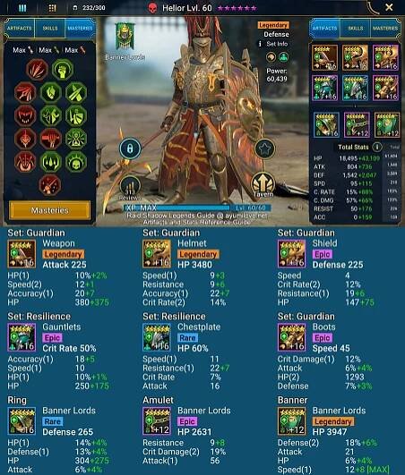 Raid Shadow Legends Helior Artifact and Stats Reference Guide for All-Rounder Build