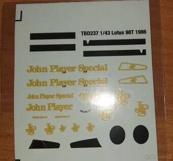 Obtisky John Player Special na model Lotus 98T (1986) v 1:43 - 2