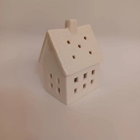 Keramický domeček, 7 x 6 x 10 cm, teple bílá, 2xLR44 | DECOLED
