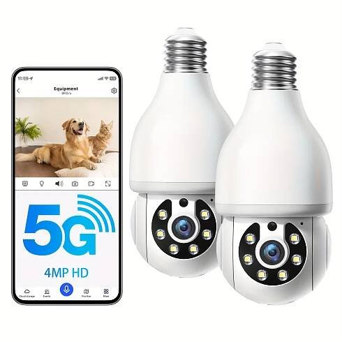 4MP Light Bulb Security Camera 5G&2, 4GHz WiFi Smart Camera, Security Cameras Wireless Outdoor Garage Camera Indoor Surveillance Camera System, *