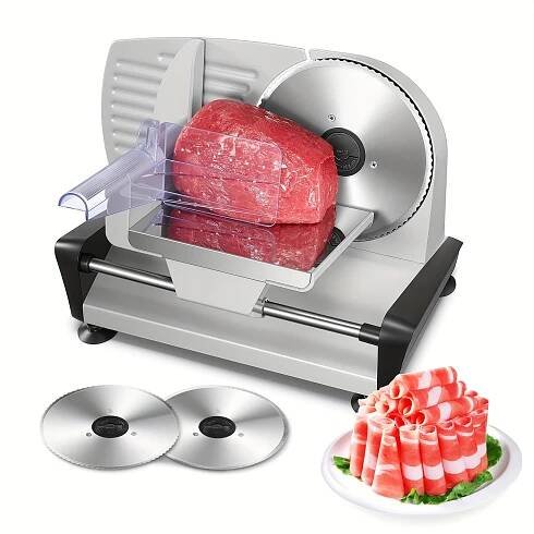 200W Electric Meat Slicer with Removable 7, 5&*; Blades - 0-15 Precise Thickness Control, Stainless Steel Food Slicer for *, *, Bread, Fruit - *