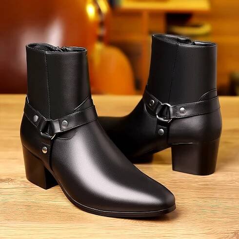 *'S Fashionable Solid High Heels with * Decoration, Wear-Resistant And Non Slip Boots, with Side Zipper