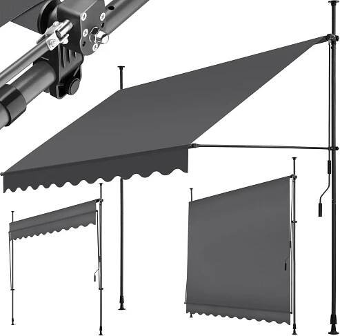 Tectake Upínací markýza s ruční klikou, výškově nastavitelná 250 × 180 cm, černá/šedá