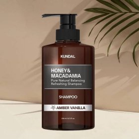 Kundal Honey&Macadamia Shampoo - Přírodní šampon na suché a poškozené vlasy s vůní AMBER VANILLA - 500 ml - KOREJSKÁ KRÁSA