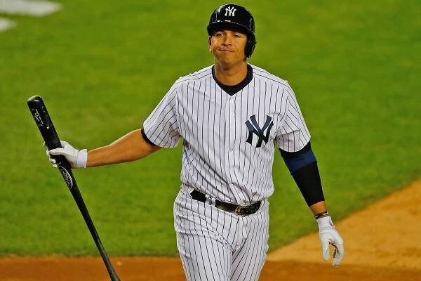 Alex Rodriguez reacts after striking out in the fifth inning.