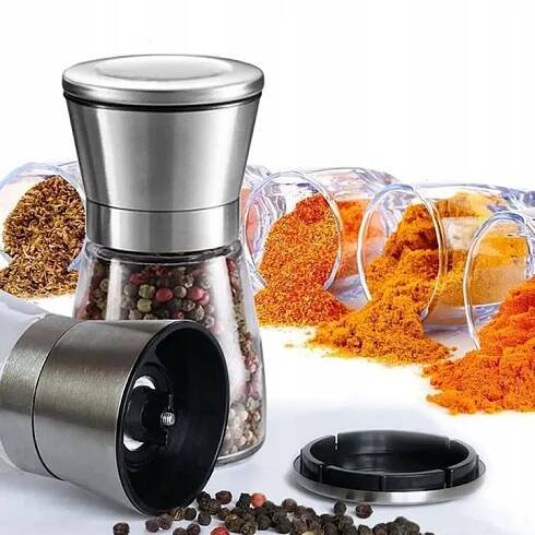 RUČNÍ MLÝNEK NA PEPŘ A KOŘENÍ 190 ML, SKLENĚNÝ DRTIČ KOŘENÍ