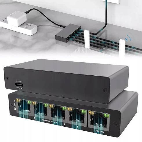 SWITCH 5 PORTŮ GIGABIT PŘEPÍNAČ RJ45 LAN ROZBOČOVAČ ETHERNET - Allegro