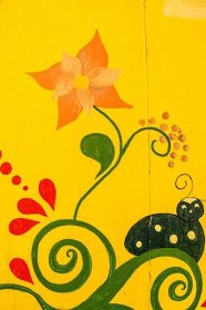 Bezplatný obrázek: graffiti, legrační, zeď, žlutá, květiny, ilustrace, návrh, umění, dekorace, abstrakt