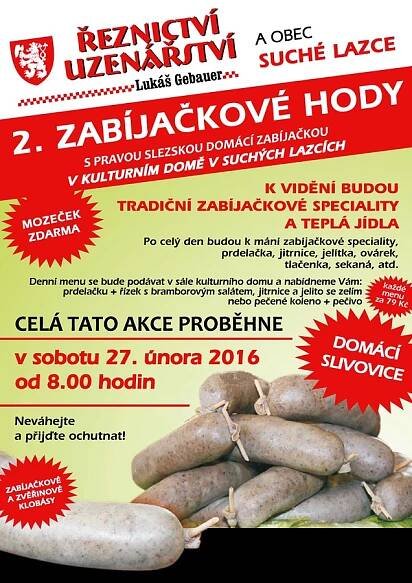 2. zabíjačkové hody v kulturním Domě v Suchých Lazcích