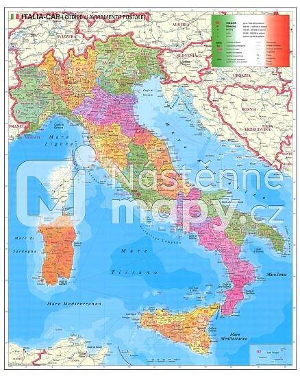 Spediční nástěnná mapa PSČ Itálie | nastennemapy.cz