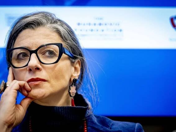 UN Special Rapporteur for the occupied Palestinian territories Francesca Albanese takes part in a talk at The Hague Humanity Hub on February 12, 2025.