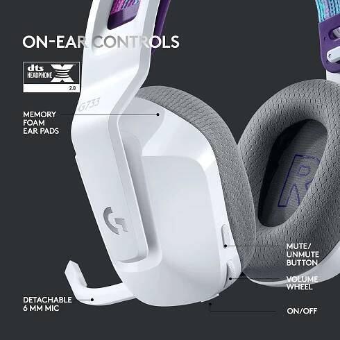 Logitech Gaming G733 LIGHTSPEED Sluchátka On Ear bezdrátová 7.1 Surround bílá regulace hlasitosti Gaming