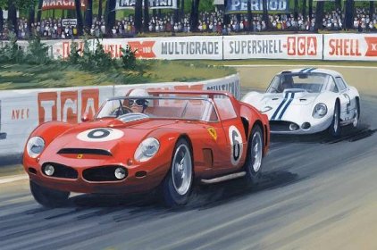 A classic Ferrari 330TRI driven by Phil Hill in this painting by Martin Tomlinson