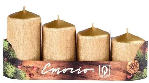 Emocio Adventní svíčky, drápané zlaté 4 ks, 50 mm