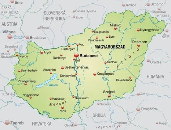 Mapa Maďarska — Ilustrace