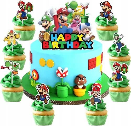 TOPPERY ZÁPICH DO DORTU NAROZENINOVÉ MUFFINY DEKORACE OZDOBA SUPER MARIO 25X