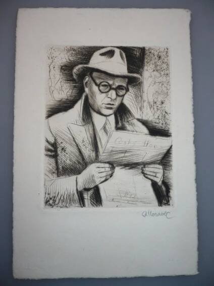 Alois Moravec (1899 - 14987) - Čtenáři - suchá jehla, grafika, signováno