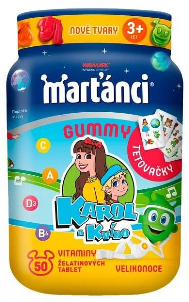 Marťánci Gummy Karol a Kvído Velikonoce 50 želé tablet + tetovačky