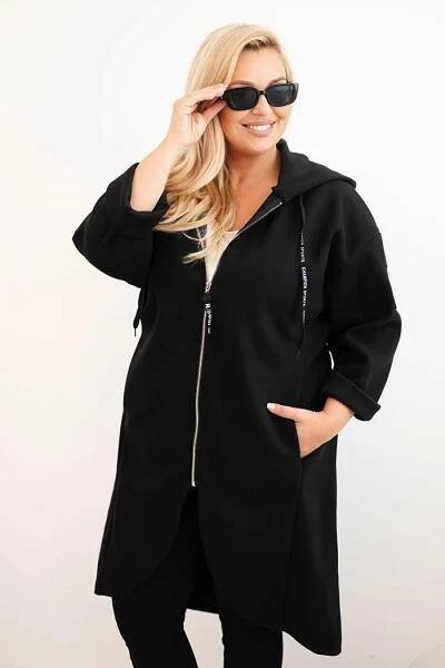 Elegantní oversize kabát na zip s kapucí model 8582 černý