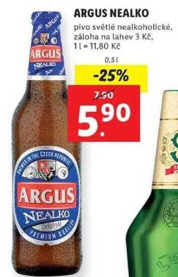 ARGUS NEALKO pivo světlé nealkoholické, 0,5 l