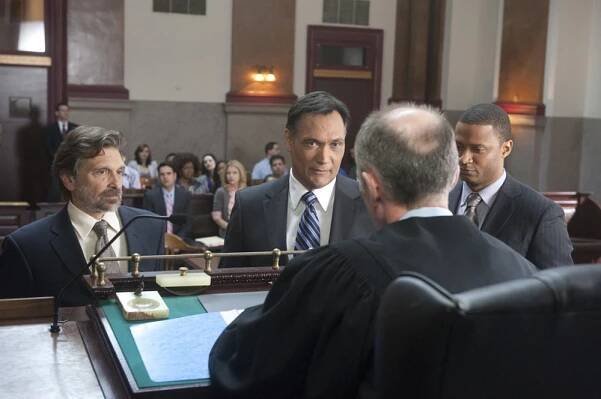 Outlaw, Dennis Boutsikaris (L), Jimmy Smits (C), David Ramsey (R), 'Pilot', Season 1, Ep. #1, 09/15/2010, ©NBC