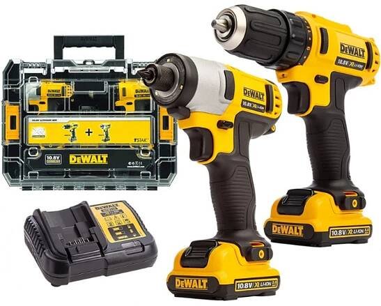 DeWALT DCK211D2T Combo sada vrtačka/šroubovák + rázový utahovák (12V/2x2,0 Ah) Tstak