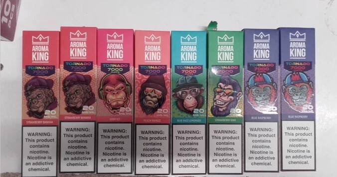 Vyhlášení nebezpečného výrobku: Jednorázové elektronické cigarety zn. AROMA KING TORNADO 7000 puffs, 20 mg/ml, objem 14