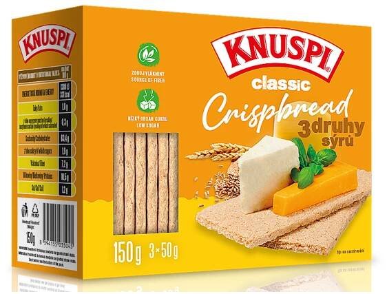 Knuspi Crispbred 3 druhy sýra 150 g od 29 Kč
