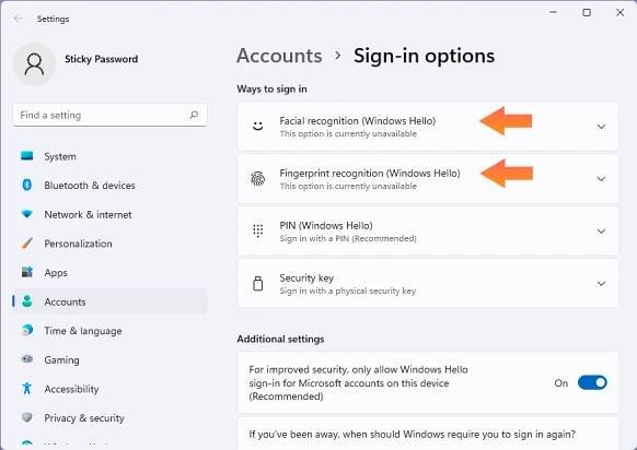 Biometrické údaje: Použijte funkci Windows Hello k odemknutí Sticky Password ve Windows