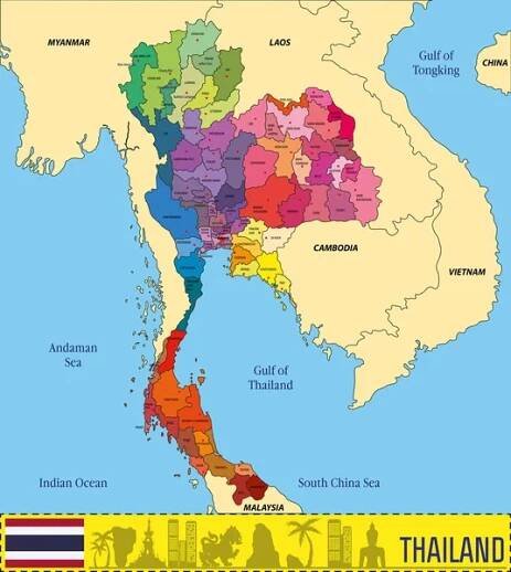 vektorová mapa thajska - thajským zálivům stock ilustrace