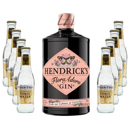 Párty set Hendrick's Gin Flora Adora 0,7l 43,4% + 8x Fever Tree Tonic Water 0,2l