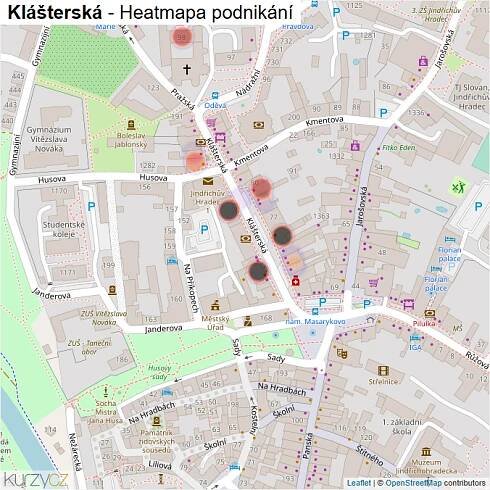 Mapa Klášterská - Firmy v ulici.