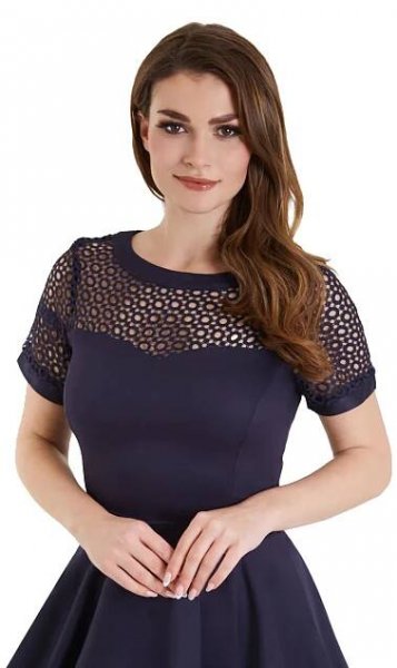 Modré midi šaty s čipkou Tess - JoyStore.sk