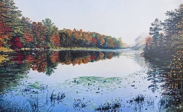 River, Beach, Pastel Art