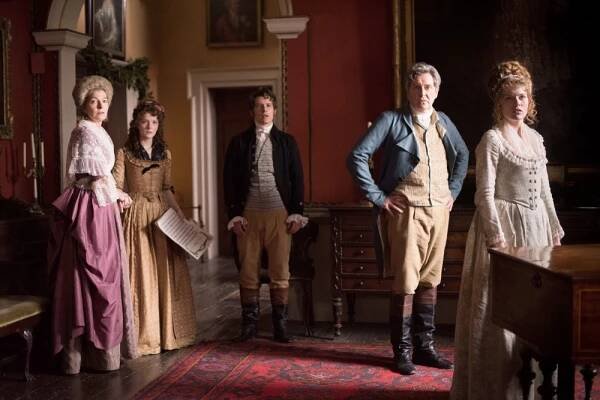 LOVE & FRIENDSHIP, (aka LOVE AND FRIENDSHIP), from left, Jemma Redgrave, Morfydd Clark, Xavier Samuel, James Fleet, Emma Greenwell, 2016, ©Roadside Attractions
