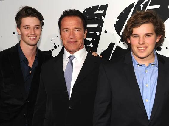 Patrick Schwarzenegger, Arnold Schwarzenegger and Christopher Schwarzenegger at "The Last Stand" premiere in 2013