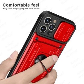 Slide Lens Window Armor Shockproof Phone Case For iPhone 13 11 12 Pro Max Samsung A72 S22 Xiaomi Poco F3 Oppo A54 Card Slot Back Cover