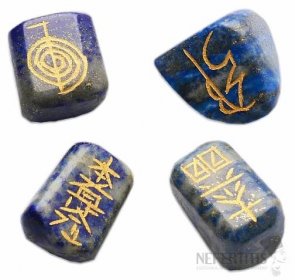 Reiki sada kamenů lapis lazuli se symboly Reiki