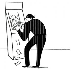 illustration of banker at atm