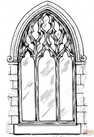 Gotické okno omalovánka | Omalovánky k Vytisknutí Zdarma